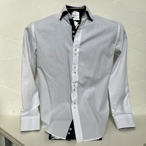ZIGGURAT Men’s Black/White Modern Long Sleeve Button Down Dress Shirt Size S